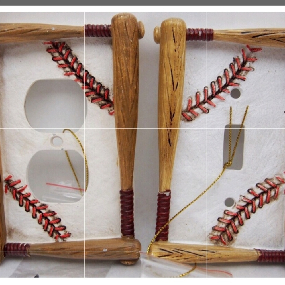 BATS ABOUT BASEBALL CERAMIC RESIN LIGHT SWITCH & COVER SET - BNWT 1 SET LEFT